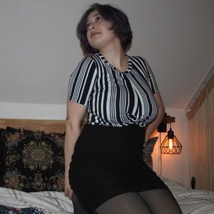 Striped Referee Sexy Crop Top Front Twist Soft Size Medium